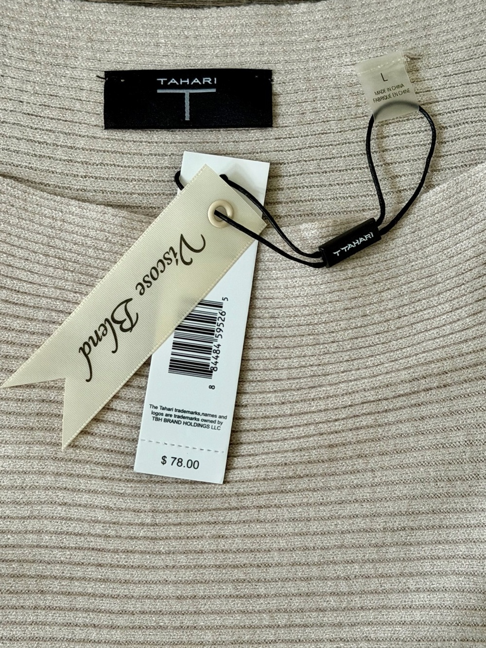 Tahari Dolman Sleeve Ribbed Sweater Womens Size L Beige Braided Quiet Luxury - Picture 5 of 10